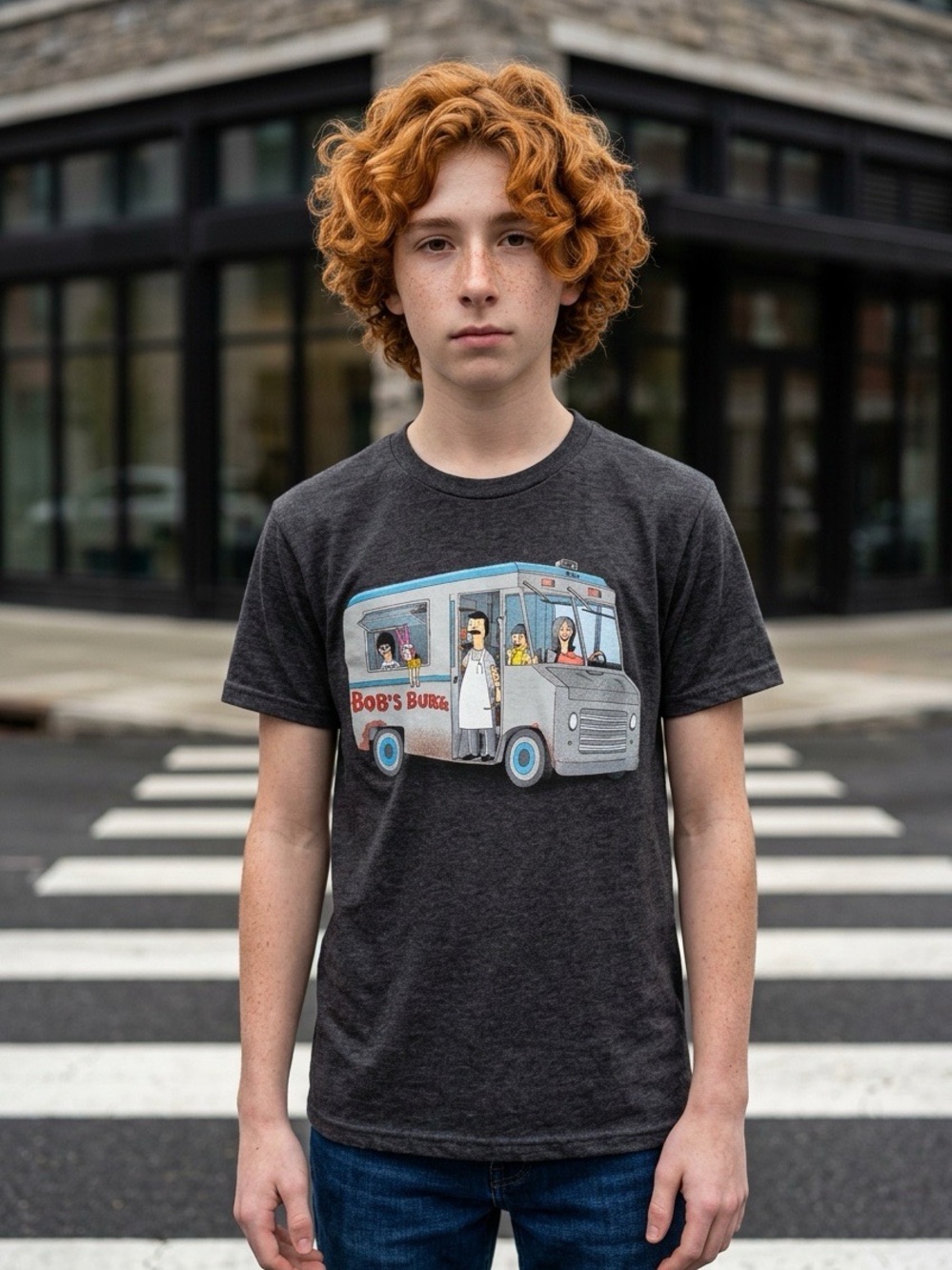 Ripple Junction Men's Graphic Tee - Charcoal with Light Blue and Red Print
